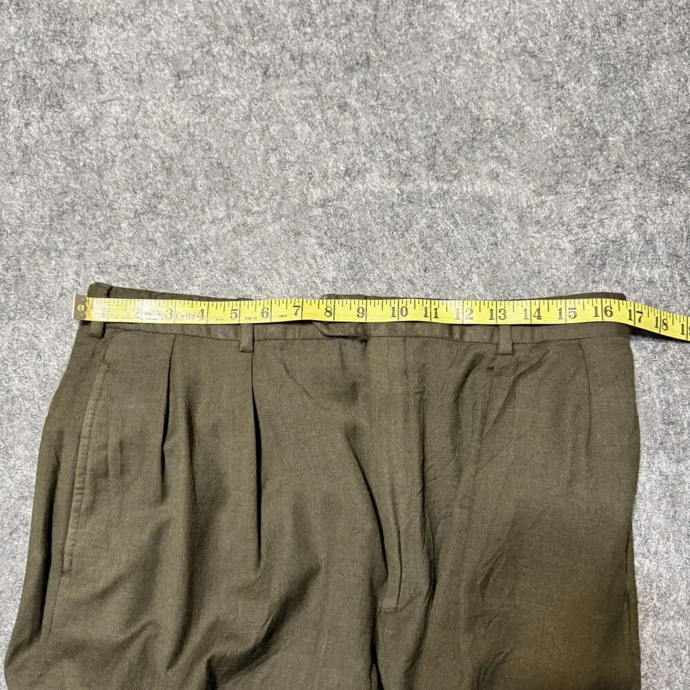 Vintage Harold Powell Mens Pleated Dress Pants Size 35 Olive Cuffed Wool Italy